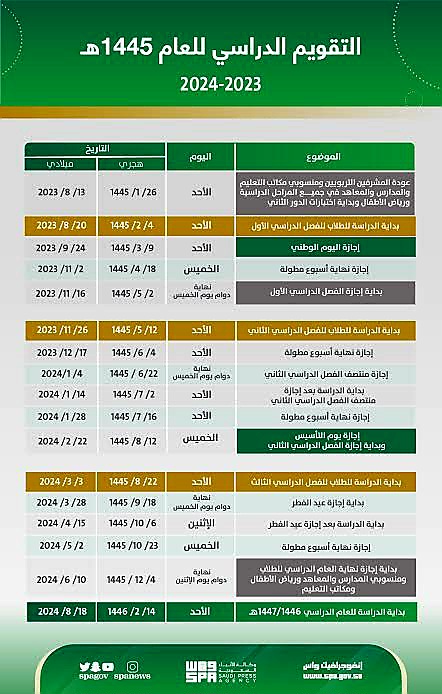 جدول إجازات المدارس